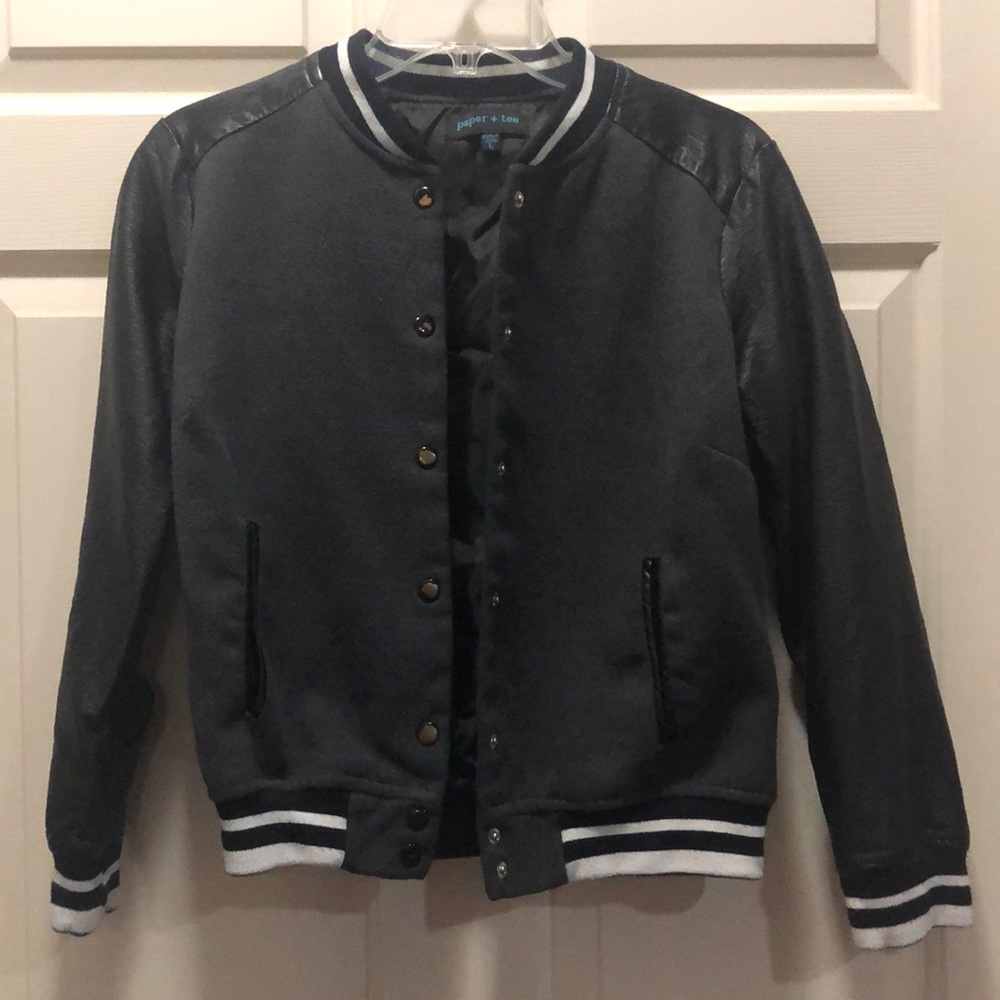 Varsity Jacket with Faux Leather Sleeve